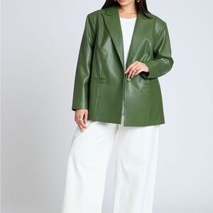Eloquii 22/24 Green Plus Size Faux Leather Blazer Jacker